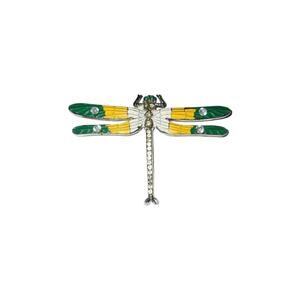 Vintage Enamel & Crystal Dragonfly Brooch 3.5" Wide